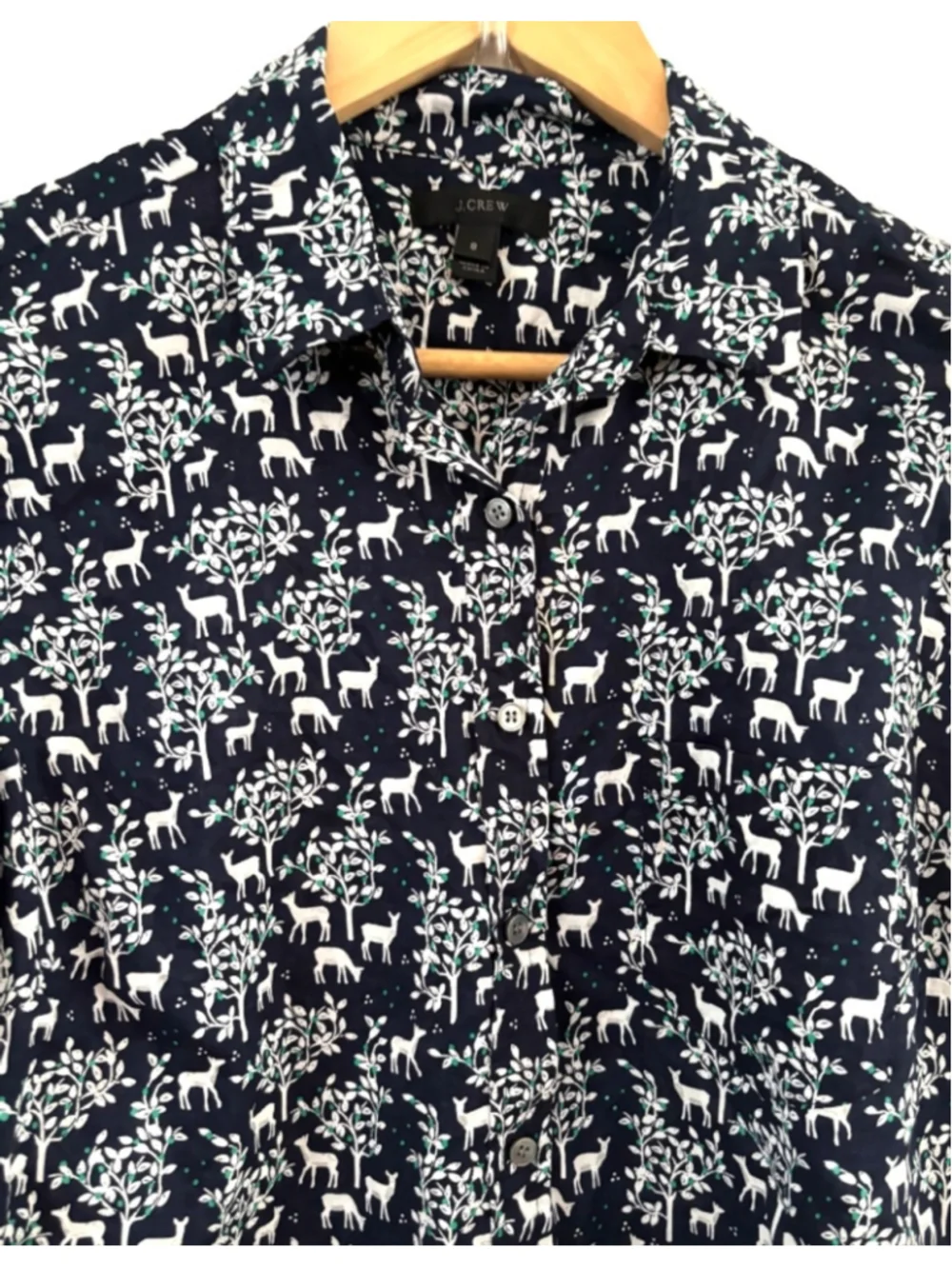 J. Crew Woodland Deer popover shirt SZ 8